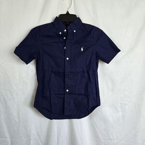 Ralph Lauren Boys Navy‎ Blue Short Sleeve Preppy Button Up School Shirt Small 8